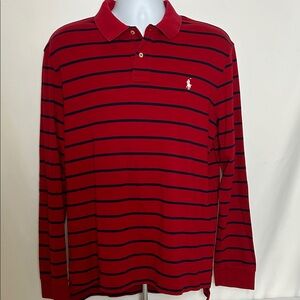 Polo Ralph Lauren Men's Size XL TG Red Navy Striped Long Sleeve Cotton Shirt